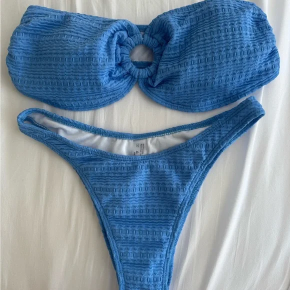 Blue Textured Bikini Set - Picture 1 of 4